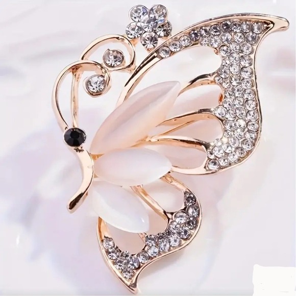 Butterfly Brooch Pin Rose Gold Opal Rhinestone Elegant Women's Jewelry - Picture 1 of 2